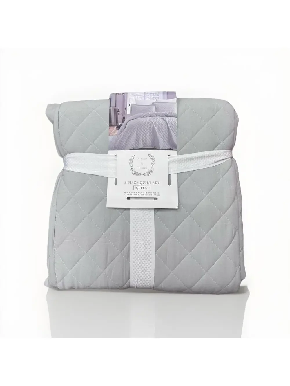 (RA) Papier & Chaud 3pc Quilt Set Queen Size Gray Diamond Quilted Comforter Sham